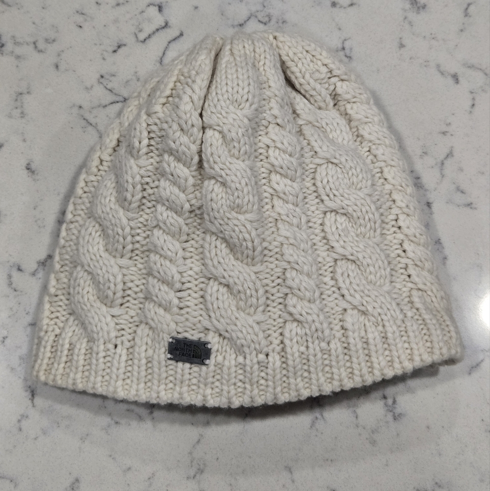 The North Face Plush Fleece Lined Knit Hat in Cream